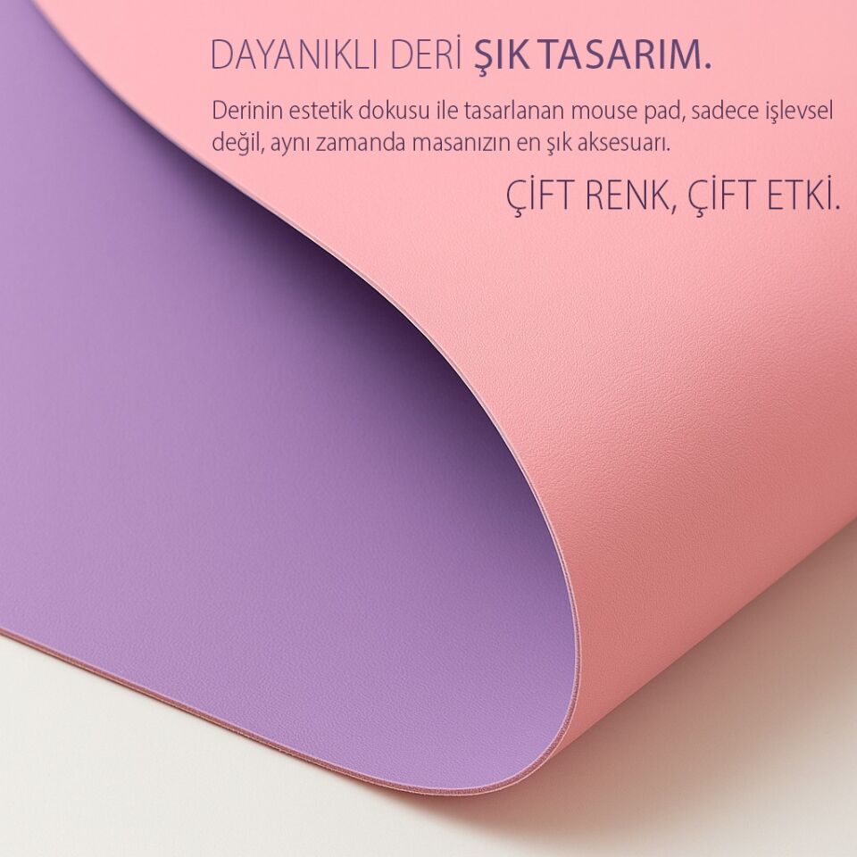 IMP-019 PU Deri Mousepad Çift Taraflı Masa Matı 80x30 Kaymaz Su Geçirmez Pembe