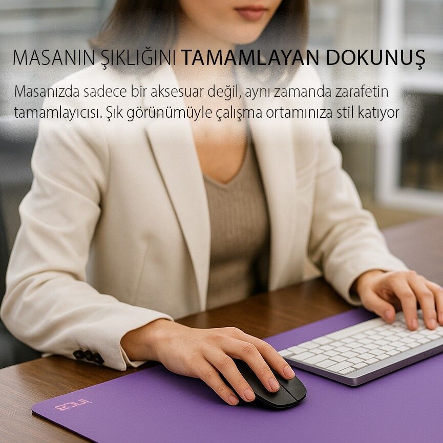 IMP-019 PU Deri Mousepad Çift Taraflı Masa Matı 80x30 Kaymaz Su Geçirmez Pembe