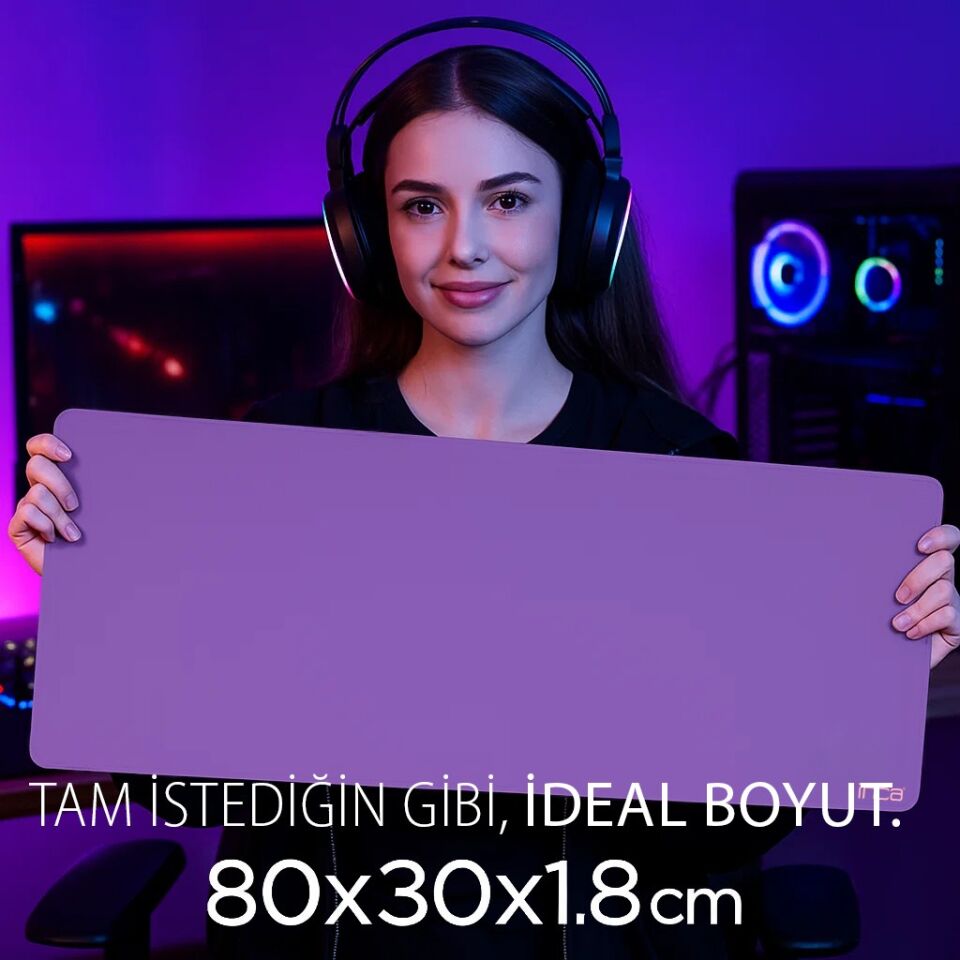 IMP-019 PU Deri Mousepad Çift Taraflı Masa Matı 80x30 Kaymaz Su Geçirmez Pembe