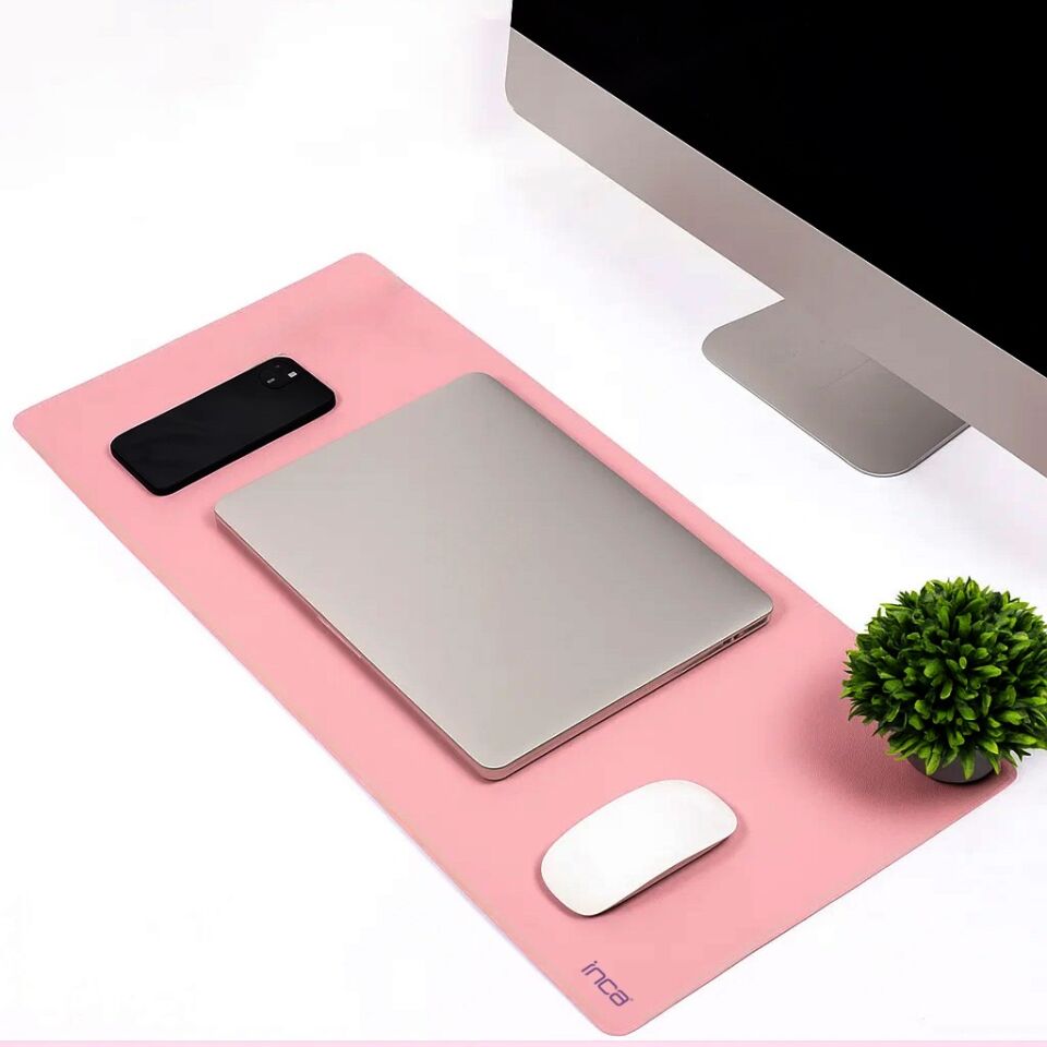 IMP-019 PU Deri Mousepad Çift Taraflı Masa Matı 80x30 Kaymaz Su Geçirmez Pembe