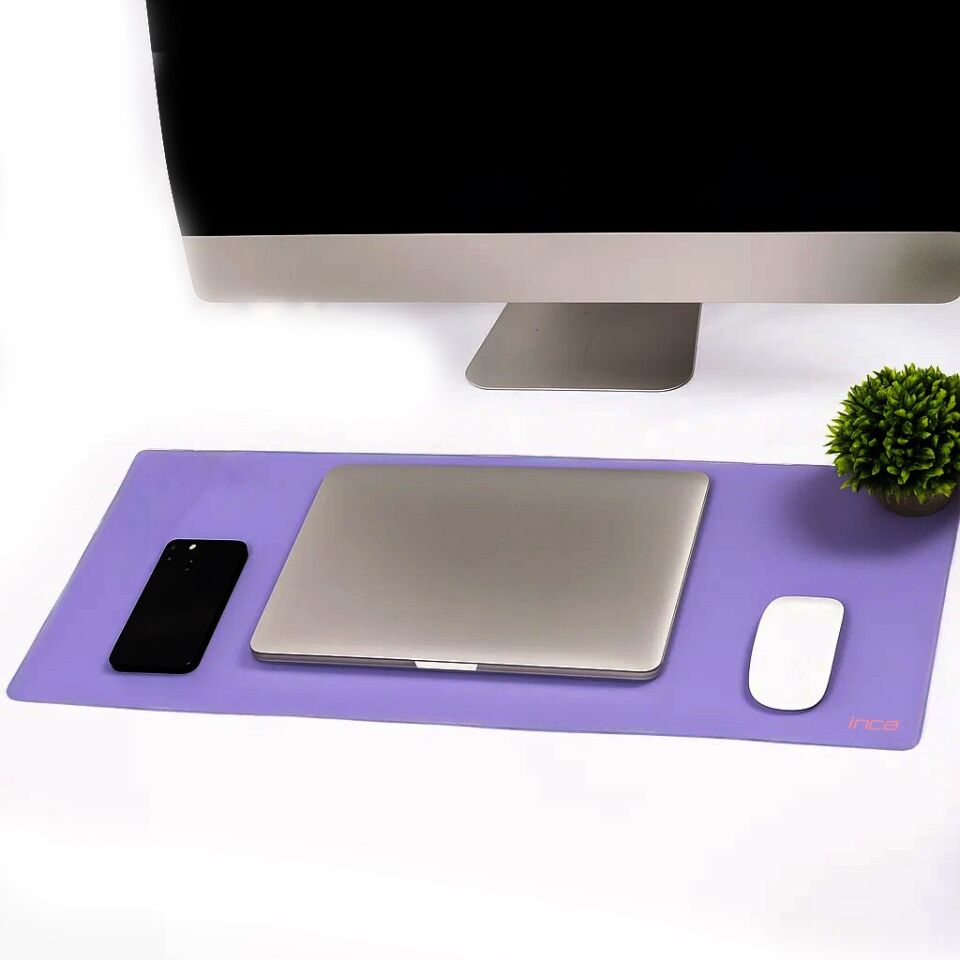 IMP-019 PU Deri Mousepad Çift Taraflı Masa Matı 80x30 Kaymaz Su Geçirmez Pembe