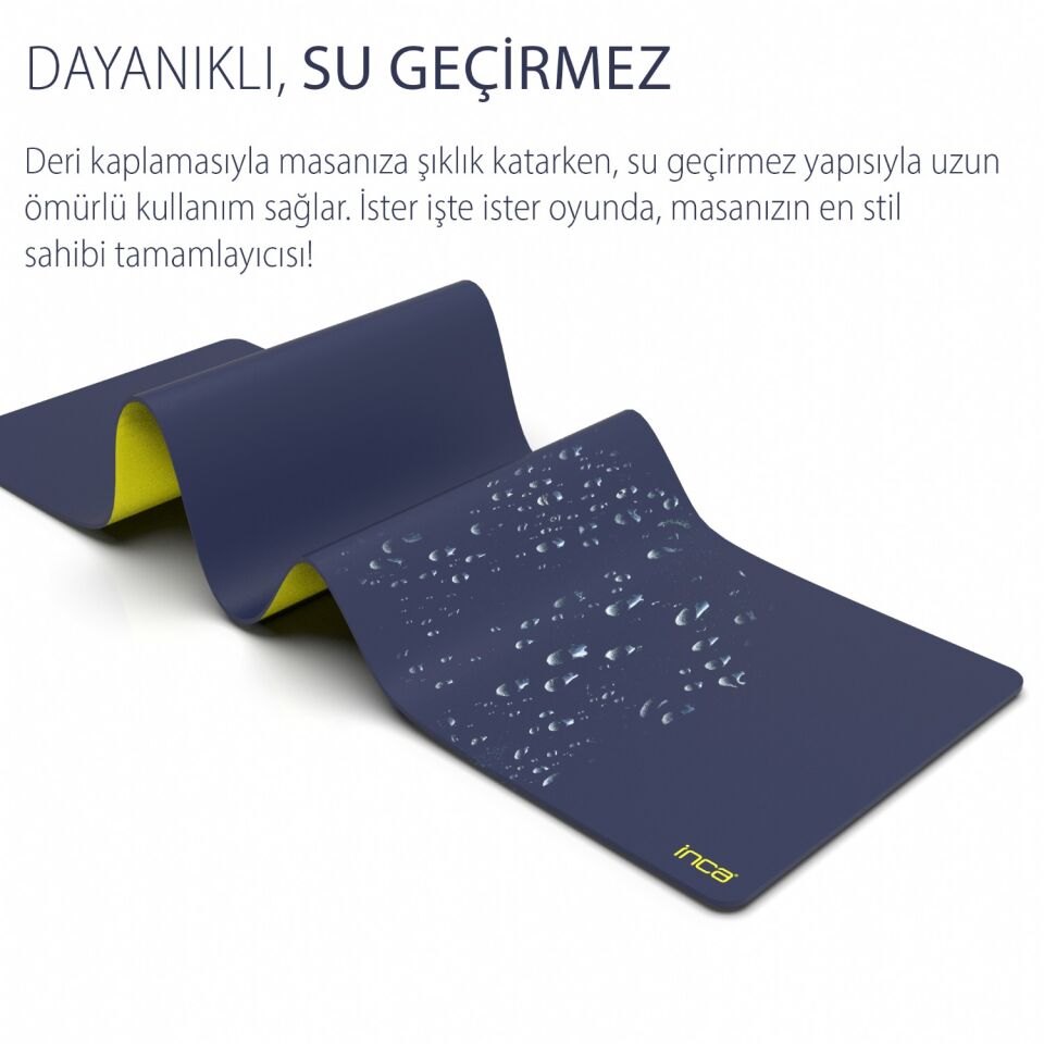 IMP-019 PU Deri Mousepad Çift Taraflı Masa Matı 80x30 Kaymaz Su Geçirmez Lacivert