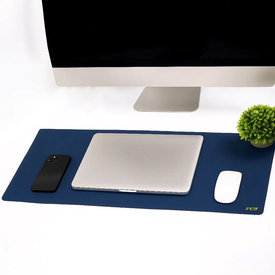 IMP-019 PU Deri Mousepad Çift Taraflı Masa Matı 80x30 Kaymaz Su Geçirmez Lacivert