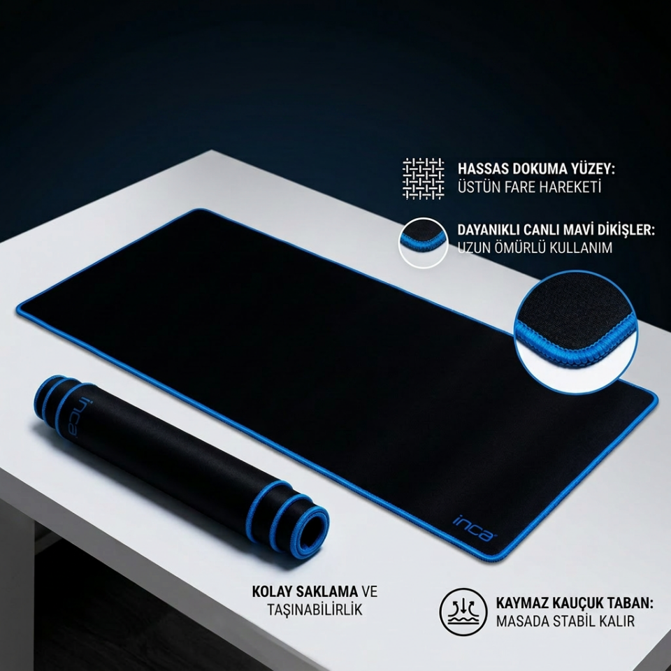 IMP-018 900×400 mm Speed Yüzey Kaymaz Kauçuk Taban Mousepad Mavi