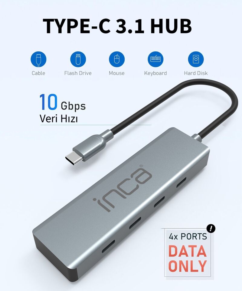 ITPT-4TX 4 Port USB Type-C 3.1 Hub | 10 Gbps Alüminyum Gövde