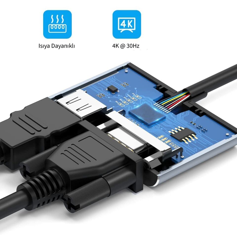 ITPC-06TX USB Type-C HDMI VGA USB 3.0 Çoklayıcı | 100W Güç Dağıtımı 4K@30Hz
