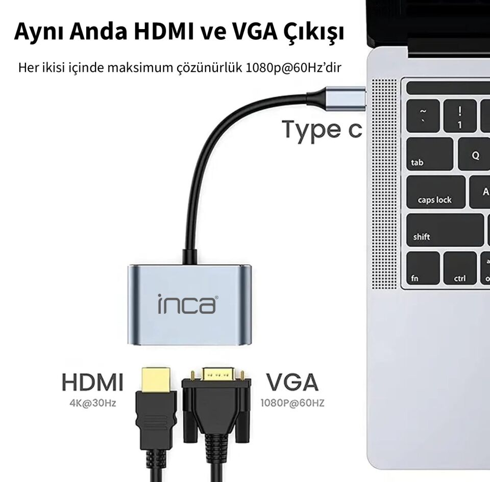 ITPC-06TX USB Type-C HDMI VGA USB 3.0 Çoklayıcı | 100W Güç Dağıtımı 4K@30Hz