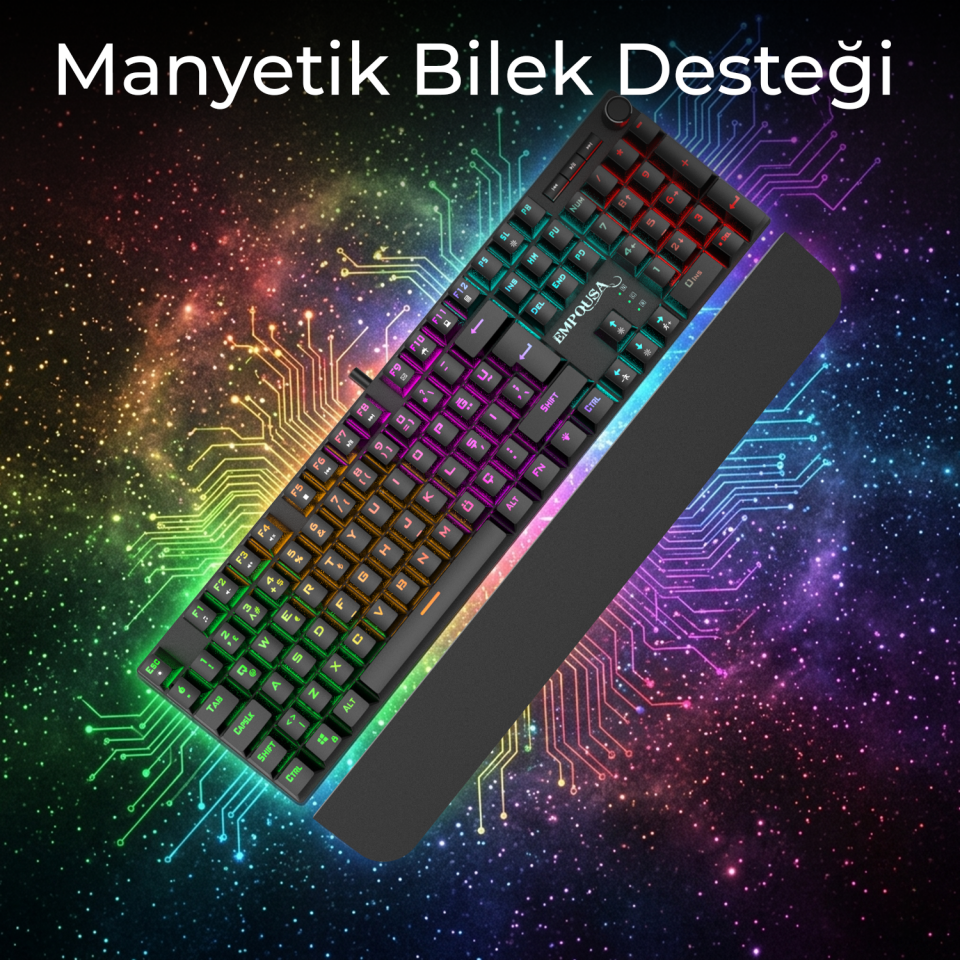 IKG-458 RGB Mekanik Gaming Klavye | Red Switch Bilek Destekli Anti-Ghosting Multimedya Tuşlu