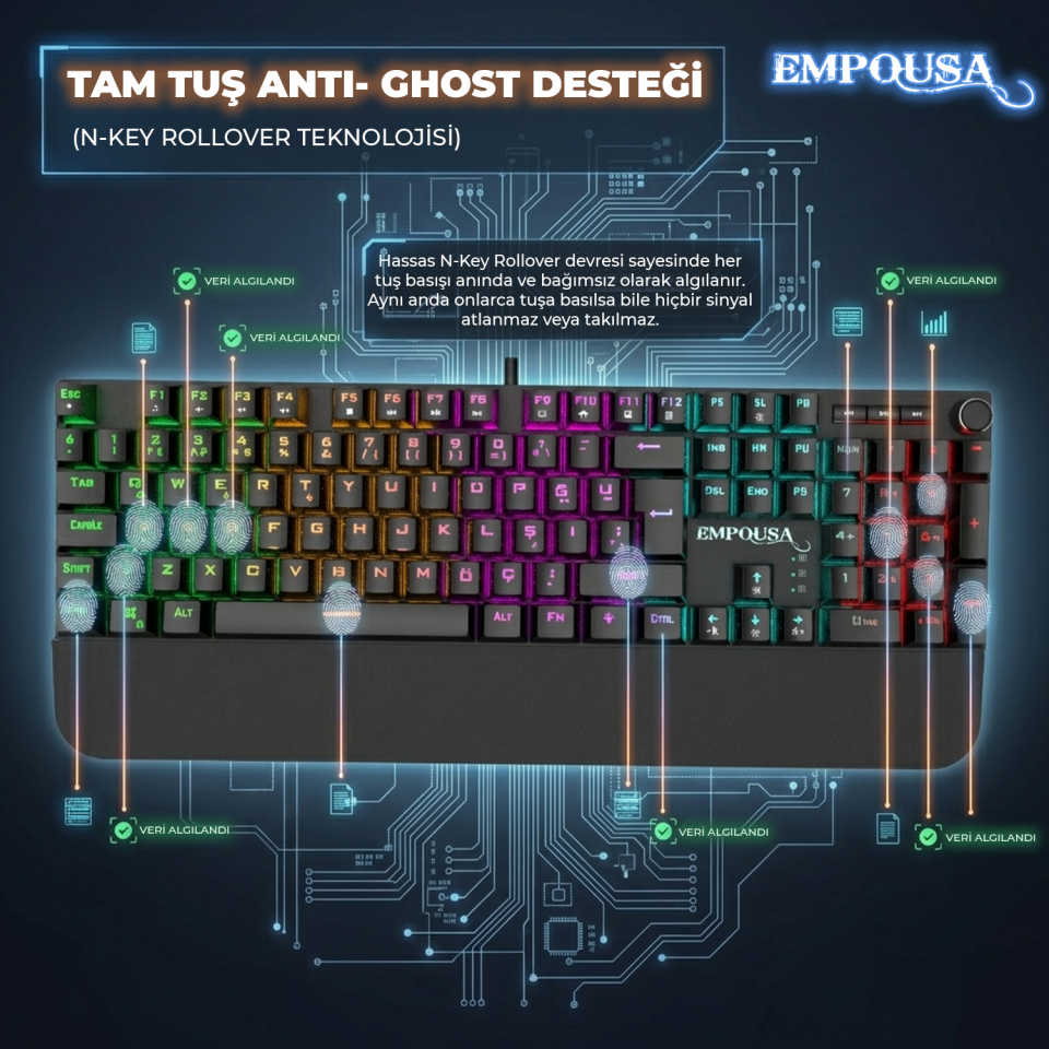 IKG-458 RGB Mekanik Gaming Klavye | Red Switch Bilek Destekli Anti-Ghosting Multimedya Tuşlu