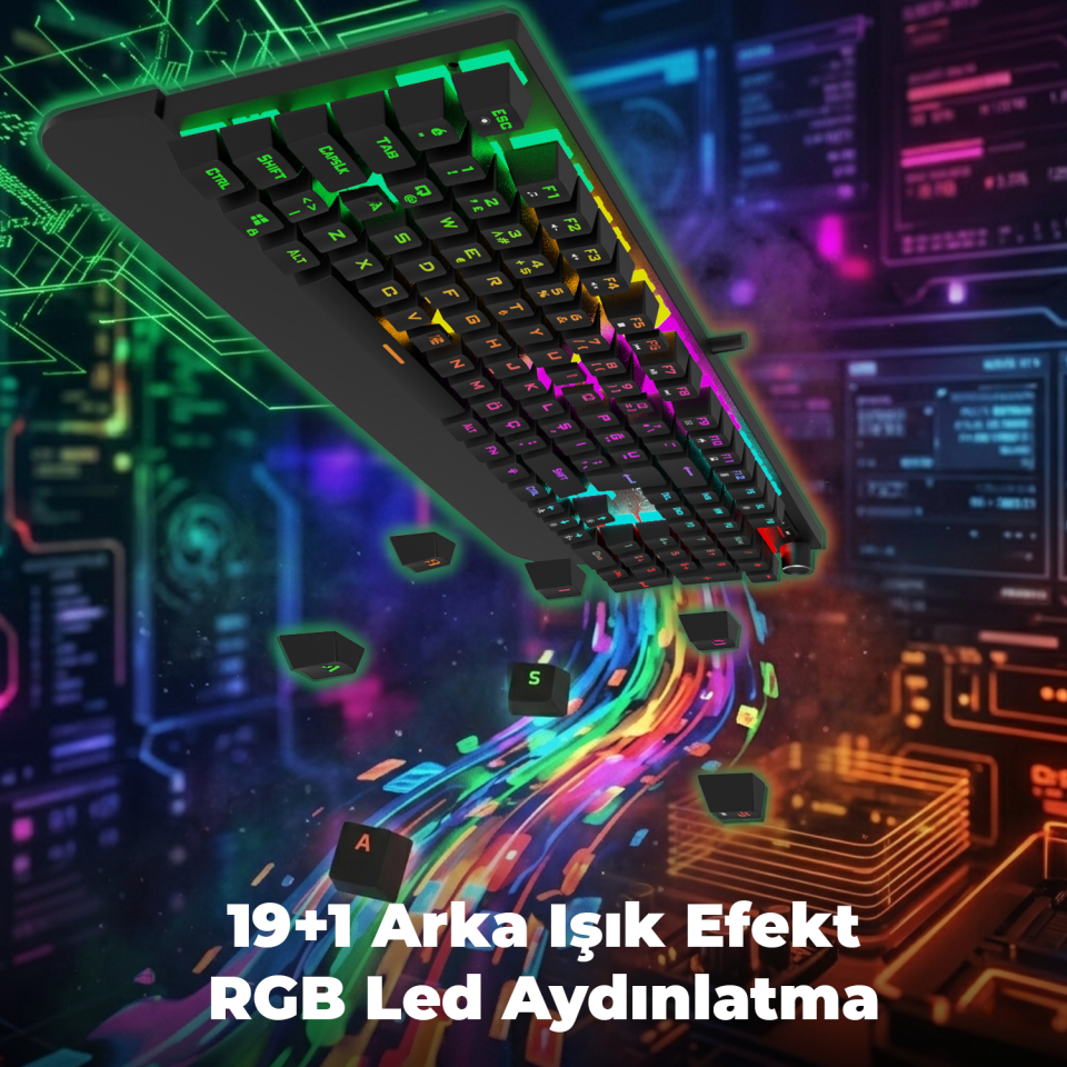 IKG-458 RGB Mekanik Gaming Klavye | Red Switch Bilek Destekli Anti-Ghosting Multimedya Tuşlu