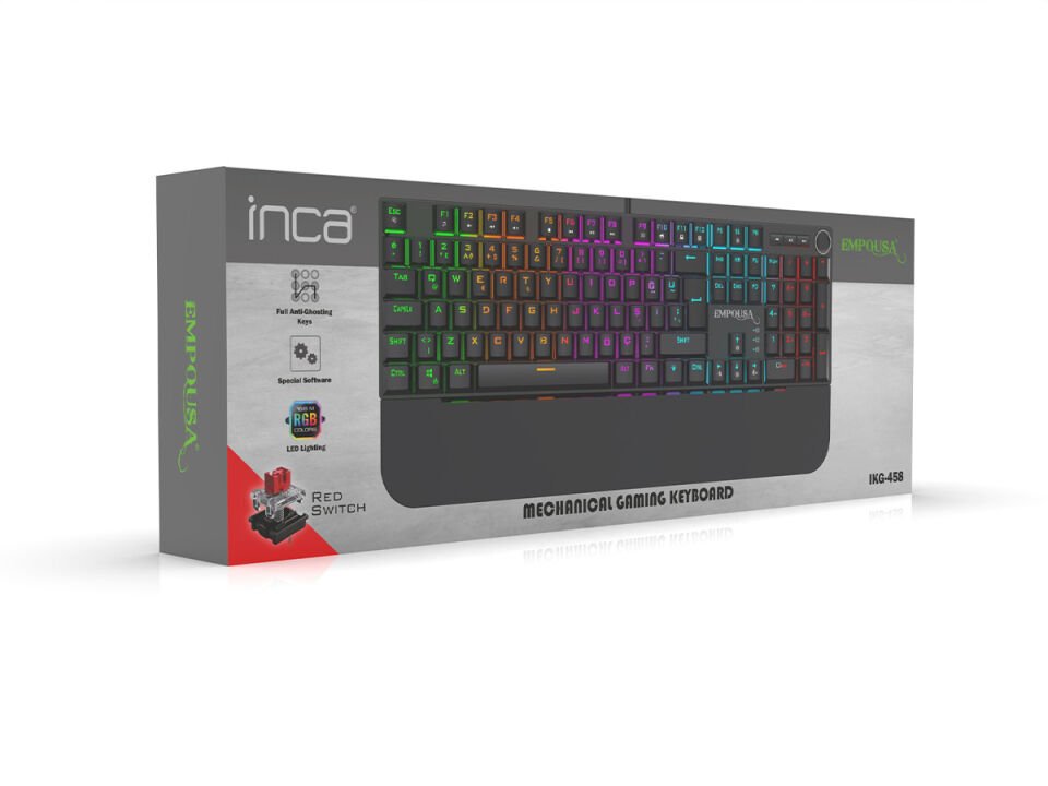 IKG-458 RGB Mekanik Gaming Klavye | Red Switch Bilek Destekli Anti-Ghosting Multimedya Tuşlu