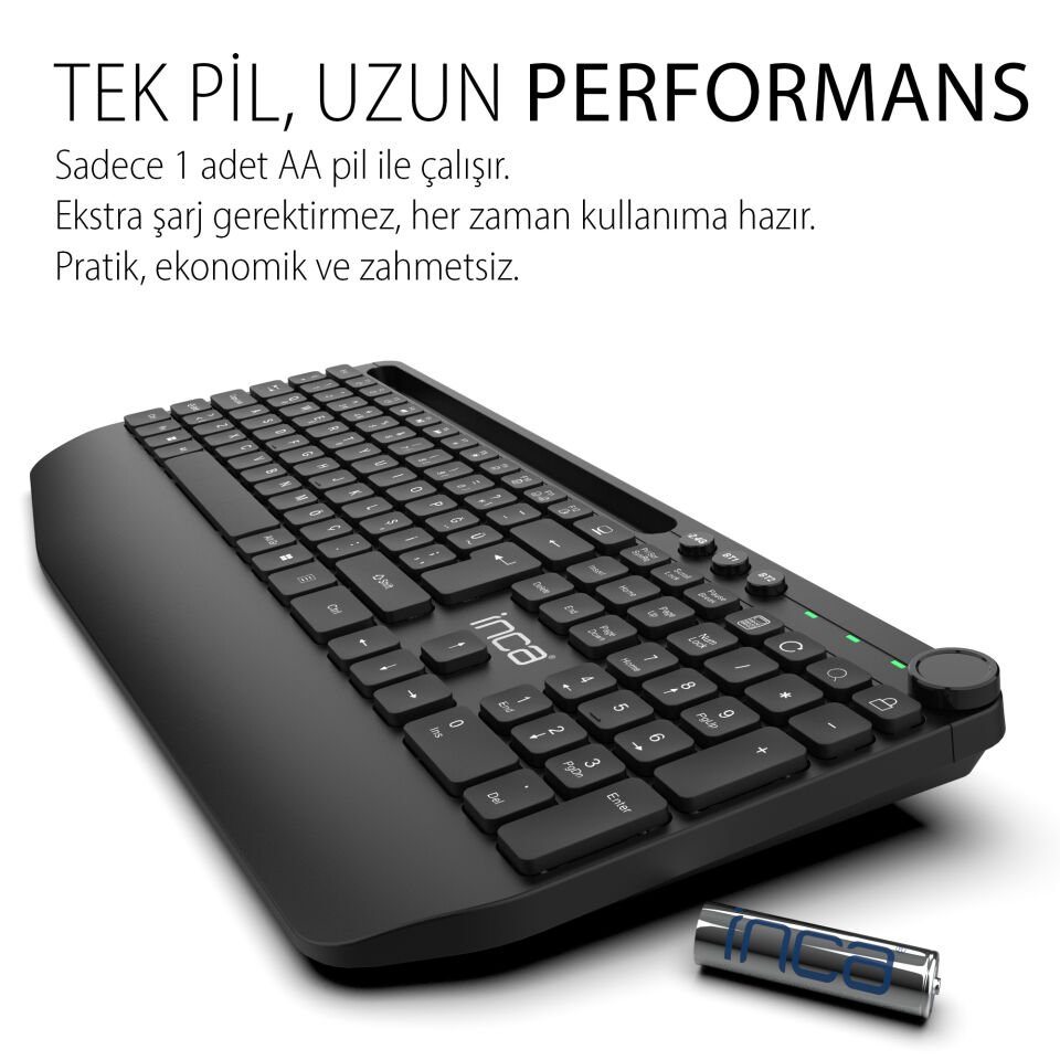IBK-272QU Kablosuz Ofis Klavye | Çoklu Bağlantı Sessiz Bluetooth 5.0 + 2.4GHz 114 Tuş Tablet Standı