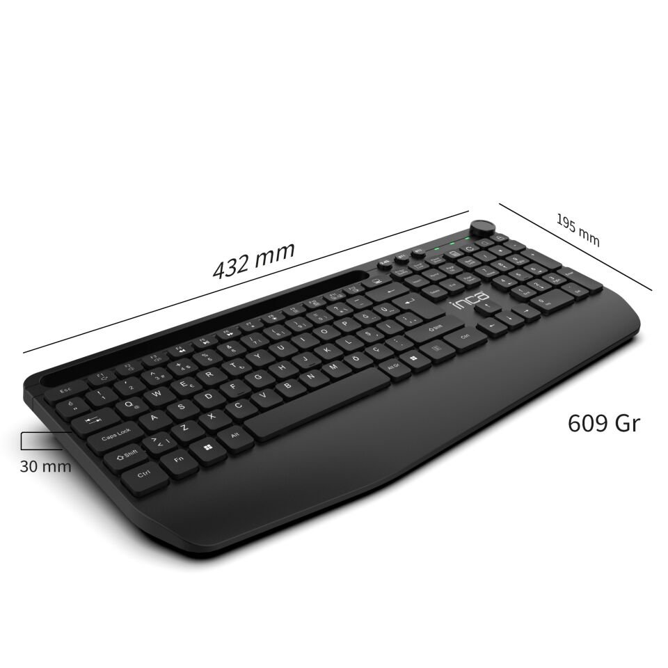 IBK-272QU Kablosuz Ofis Klavye | Çoklu Bağlantı Sessiz Bluetooth 5.0 + 2.4GHz 114 Tuş Tablet Standı
