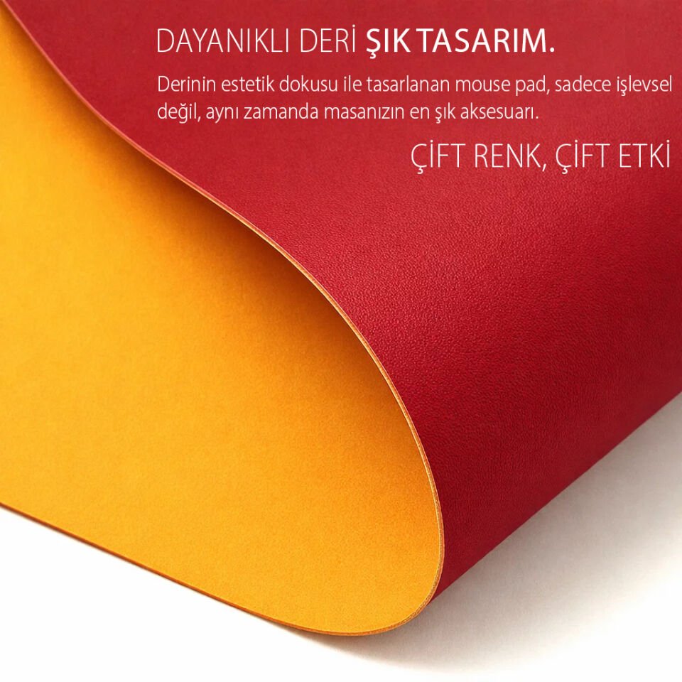 IMP-019 PU Deri Mousepad Çift Taraflı Masa Matı 80x30 Kaymaz Su Geçirmez Kırmızı 
