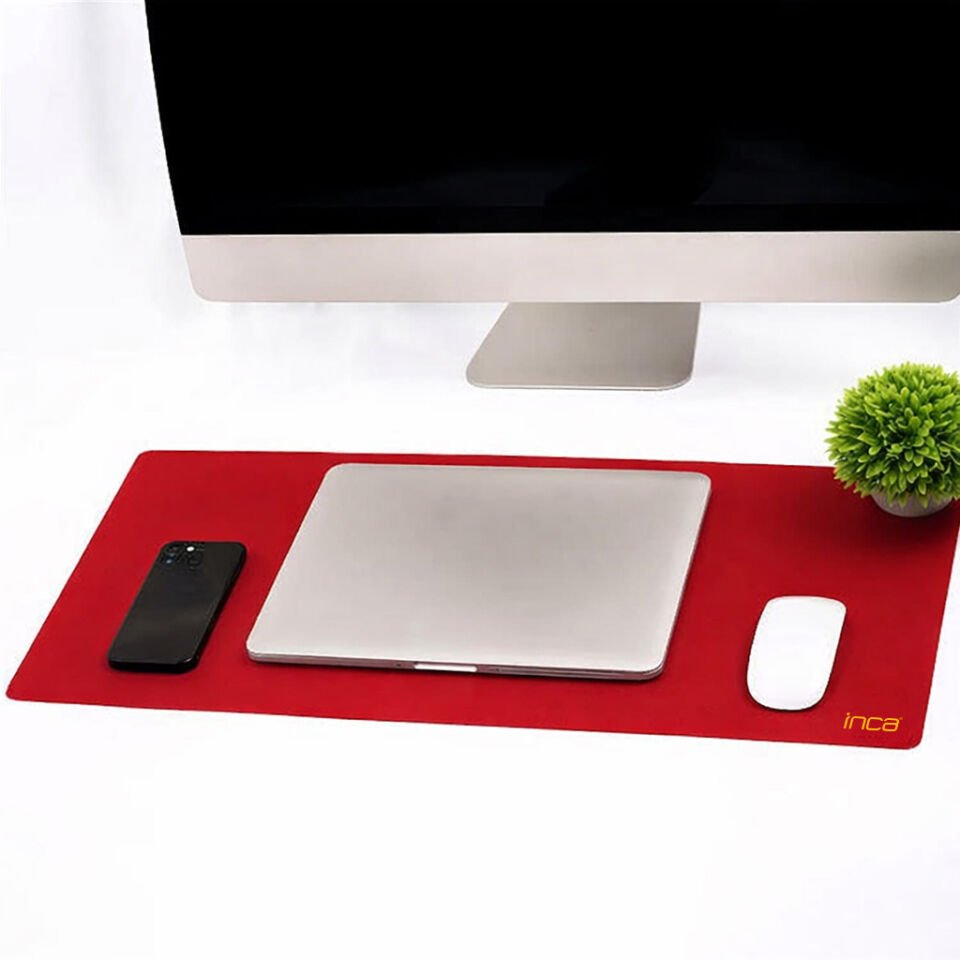 IMP-019 PU Deri Mousepad Çift Taraflı Masa Matı 80x30 Kaymaz Su Geçirmez Kırmızı 