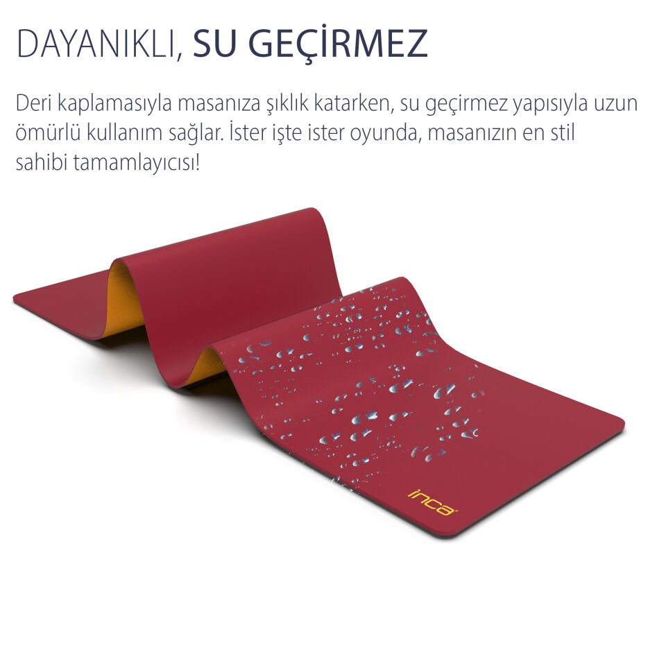 IMP-019 PU Deri Mousepad Çift Taraflı Masa Matı 80x30 Kaymaz Su Geçirmez Kırmızı 