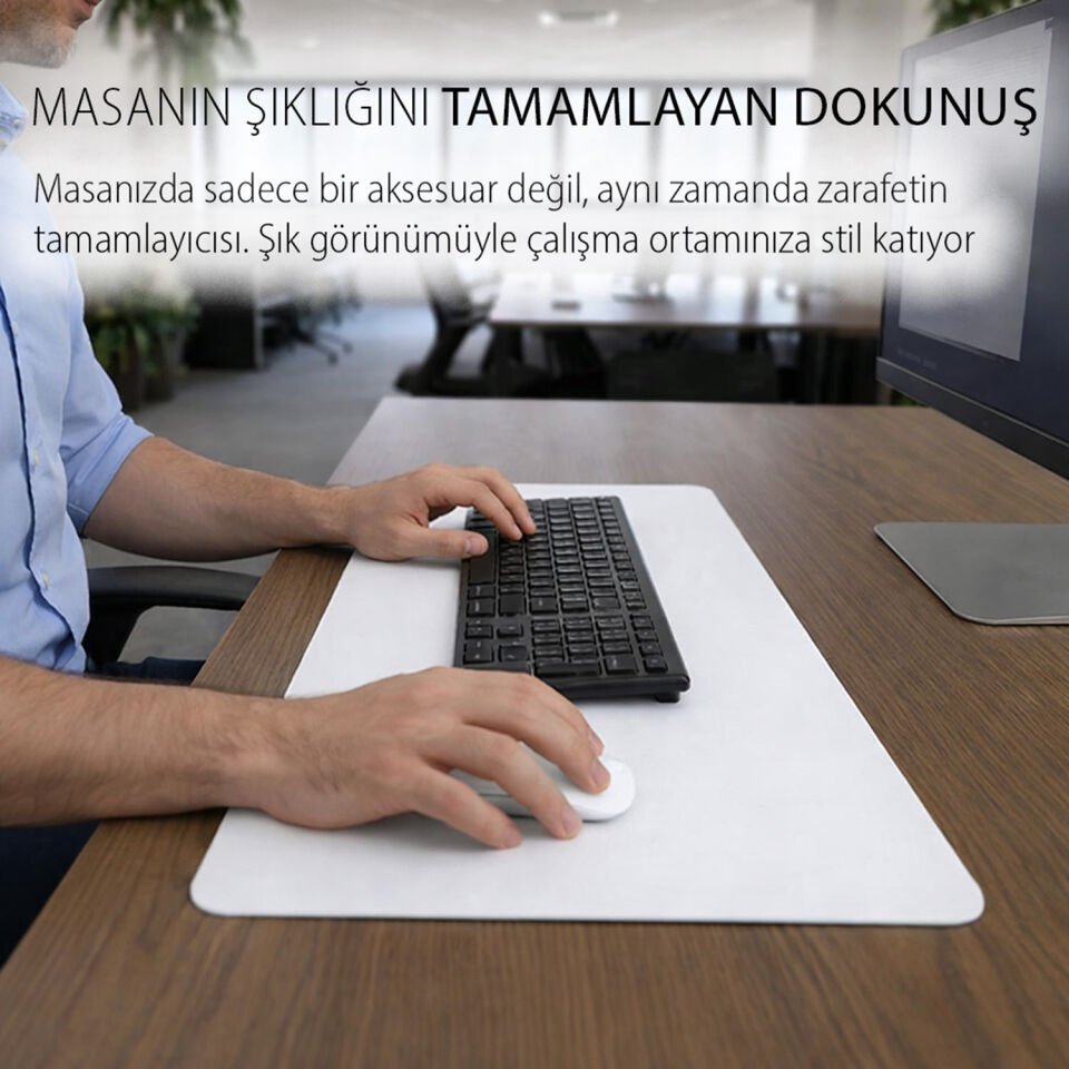 IMP-019 PU Deri Mousepad Çift Taraflı Masa Matı 80x30 Kaymaz Su Geçirmez Siyah