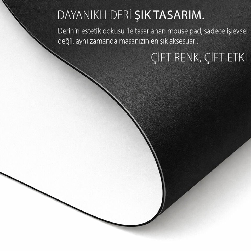 IMP-019 PU Deri Mousepad Çift Taraflı Masa Matı 80x30 Kaymaz Su Geçirmez Siyah