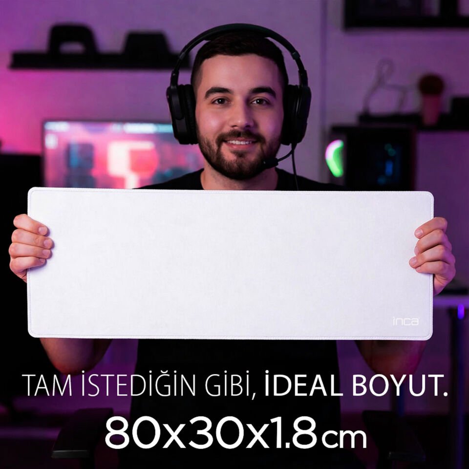 IMP-019 PU Deri Mousepad Çift Taraflı Masa Matı 80x30 Kaymaz Su Geçirmez Siyah