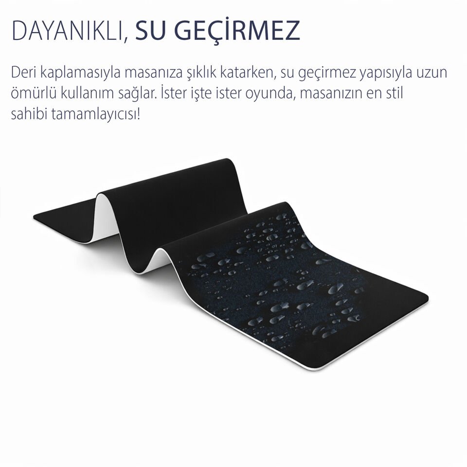 IMP-019 PU Deri Mousepad Çift Taraflı Masa Matı 80x30 Kaymaz Su Geçirmez Siyah