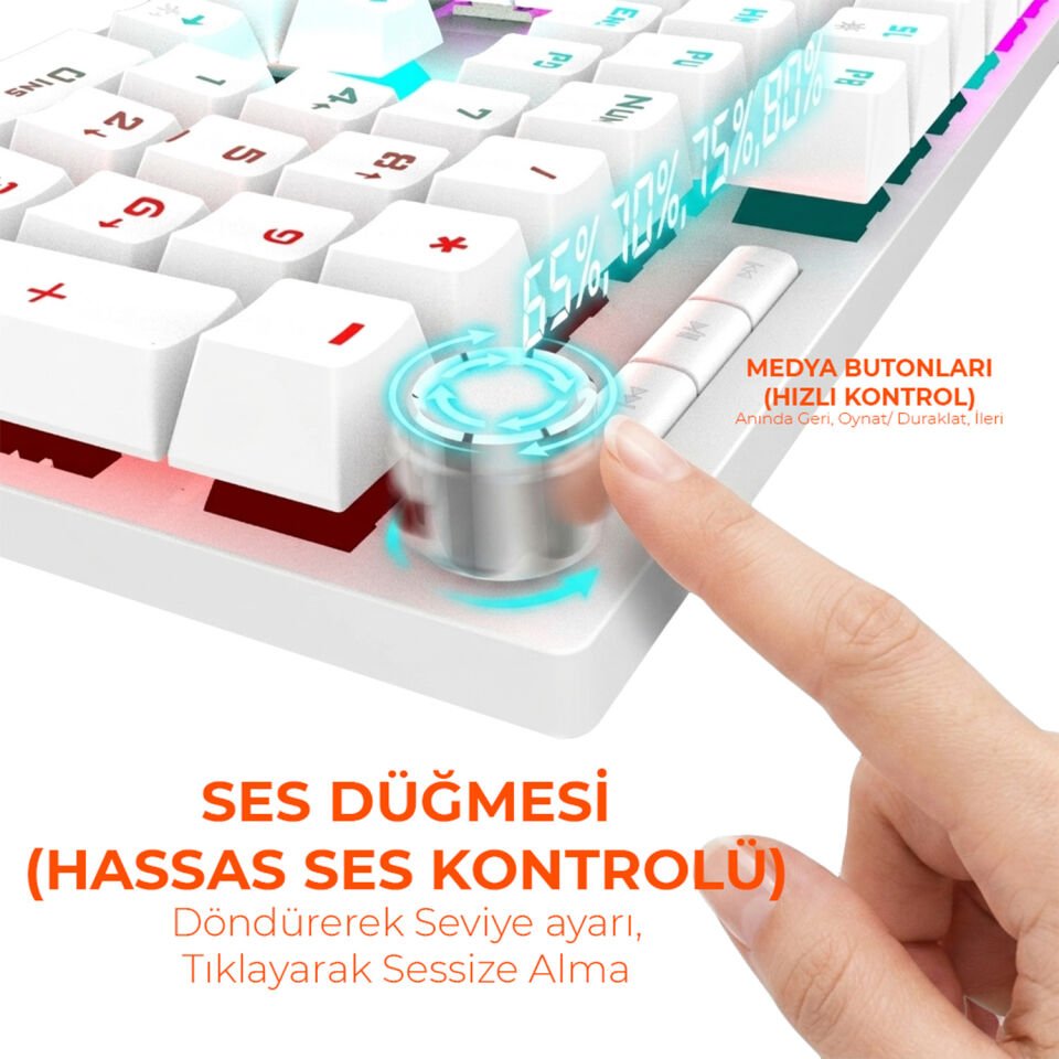 IKG-430T Mekanik Oyuncu Klavye | Red Switch RGB Led 17 Efekt Ses Düğmeli Anti Ghosting 105 Tuş