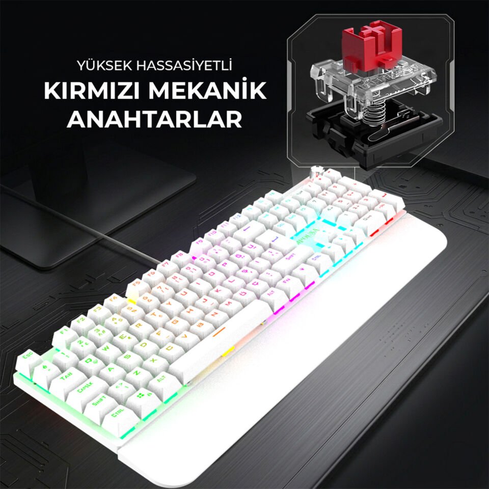 IKG-430T Mekanik Oyuncu Klavye | Red Switch RGB Led 17 Efekt Ses Düğmeli Anti Ghosting 105 Tuş