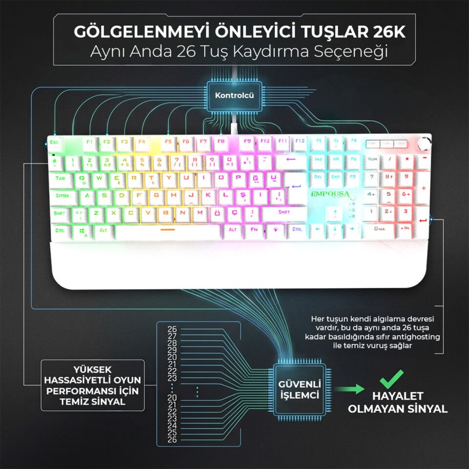 IKG-430T Mekanik Oyuncu Klavye | Red Switch RGB Led 17 Efekt Ses Düğmeli Anti Ghosting 105 Tuş